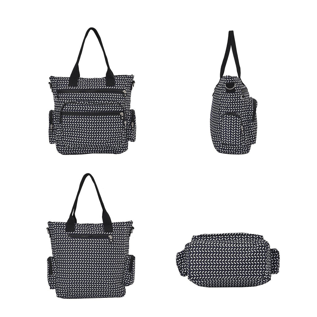 Multi Pocket Leaf Pattern Tote Bag - Navy