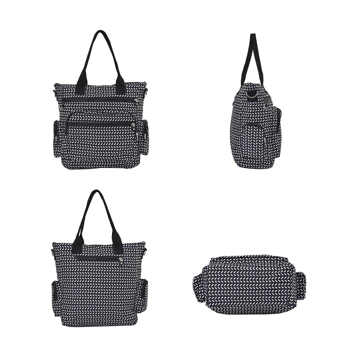 Multi Pocket Leaf Pattern Tote Bag - Navy 7212939 11