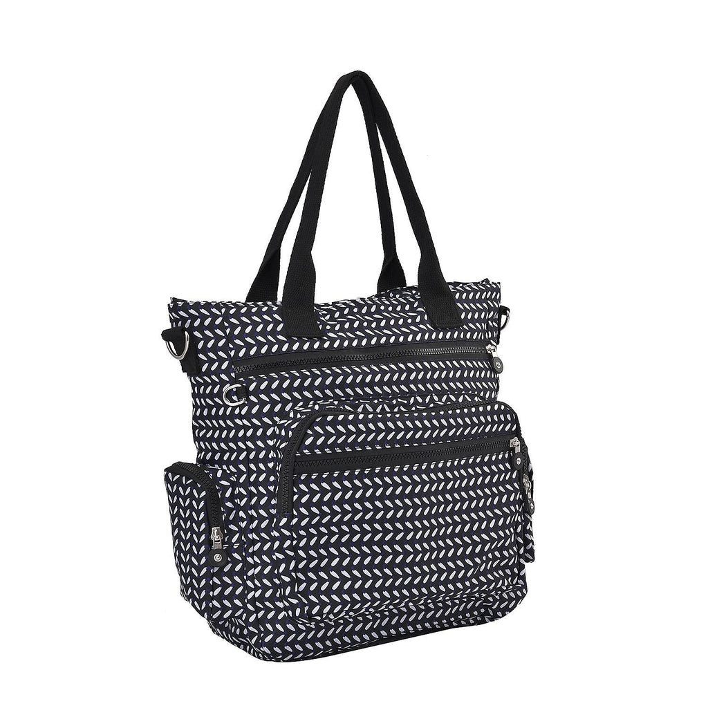 Multi Pocket Leaf Pattern Tote Bag - Navy