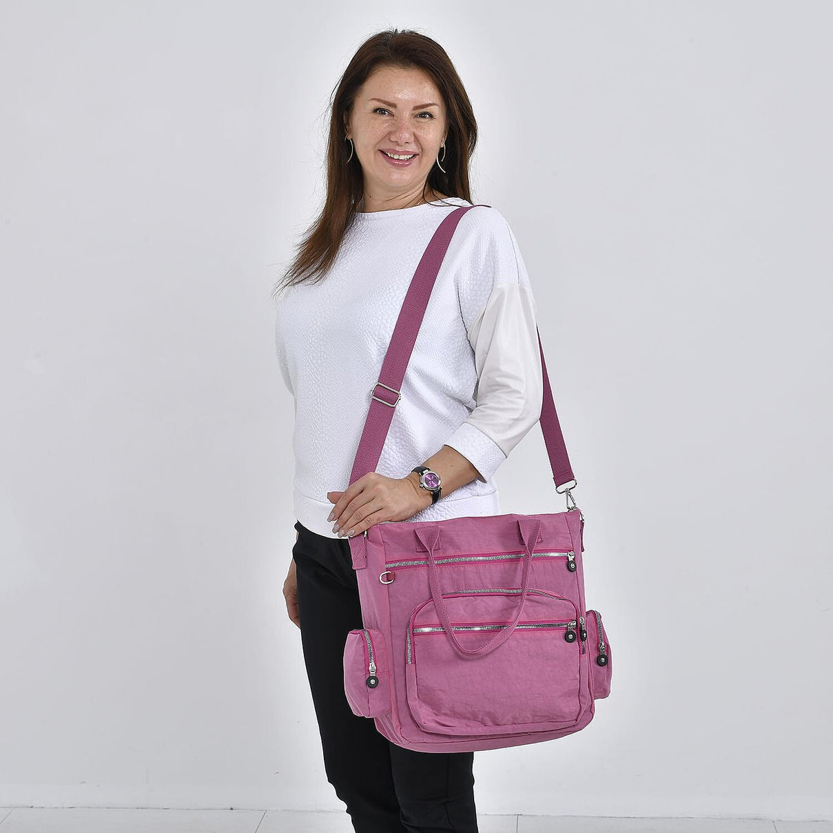Multi-Pocket Satchel Bag with Detachable Shoulder Strap - Purple 3682040 2