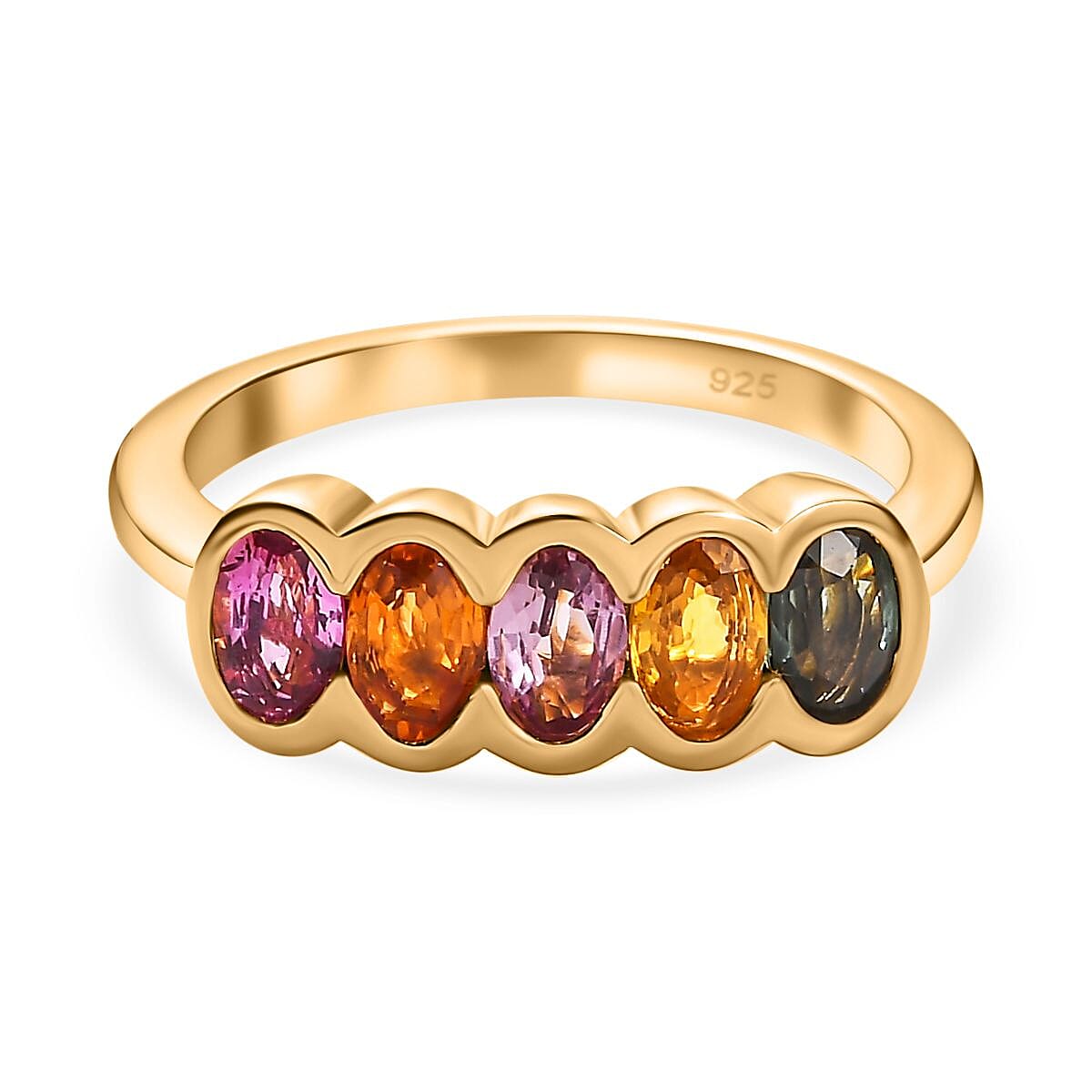 Multi Sapphire 5 Stone Ring in 18K Yellow Gold Vermeil Plaated Sterling Silver 1.63 Ct. 7563068 0