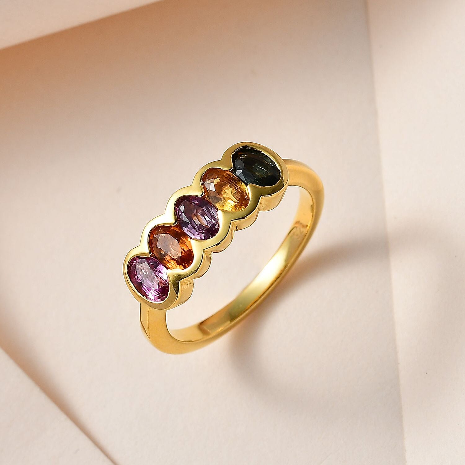 Multi Sapphire 5 Stone Ring in 18K Yellow Gold Vermeil Plaated Sterling Silver 1.63 Ct. 7563068 1