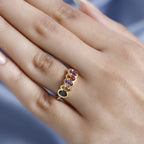 Multi Sapphire 5 Stone Ring in 18K Yellow Gold Vermeil Plaated Sterling Silver 1.63 Ct.