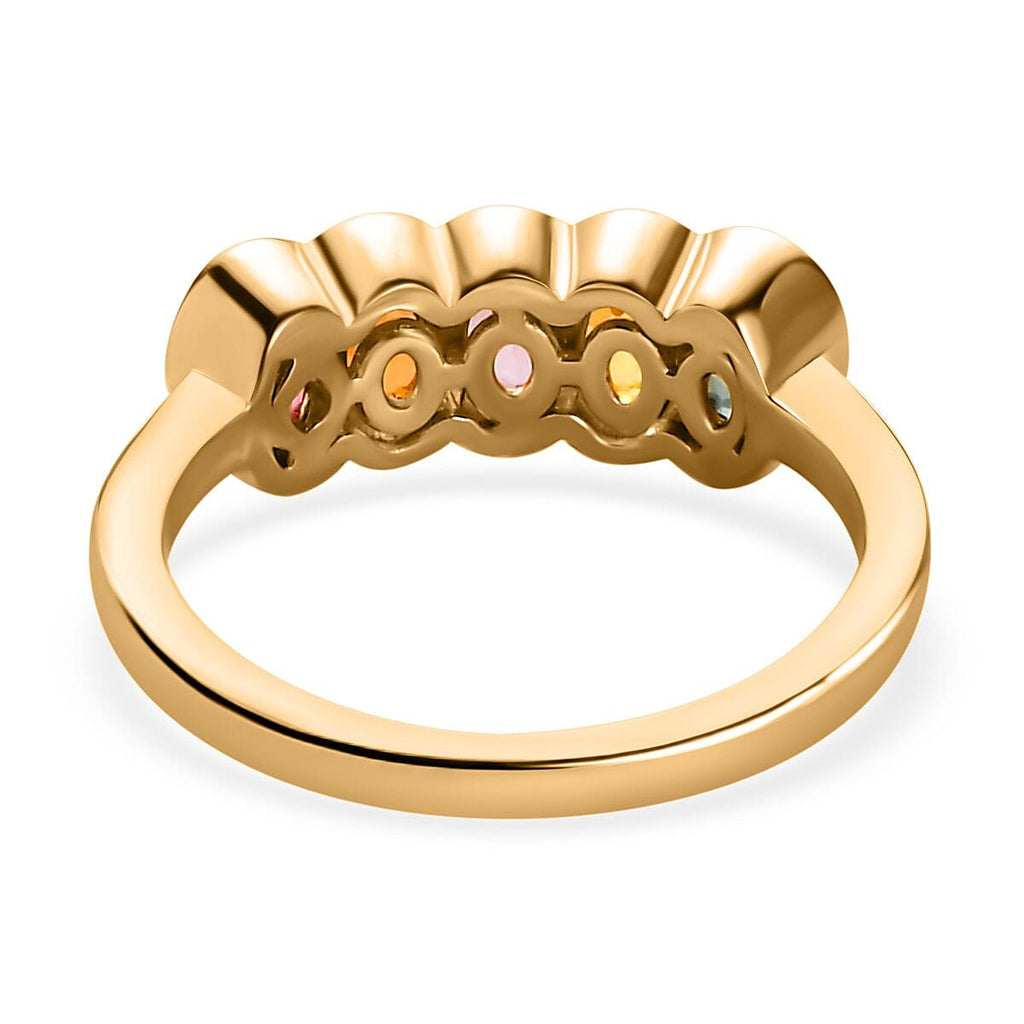Multi Sapphire 5 Stone Ring in 18K Yellow Gold Vermeil Plaated Sterling Silver 1.63 Ct.