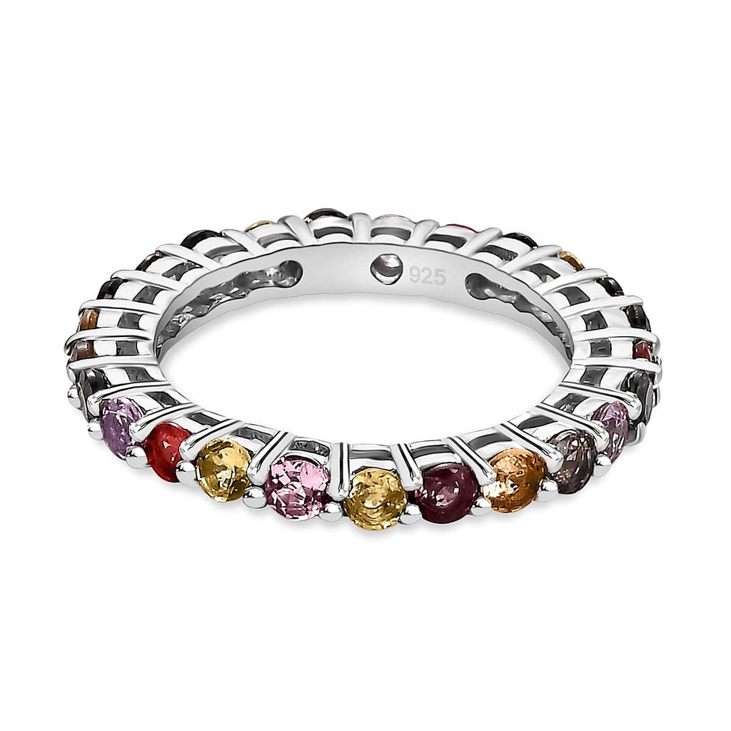 Multi Sapphire Band Ring in Platinum Overlay Sterling Silver 2.22 Ct.