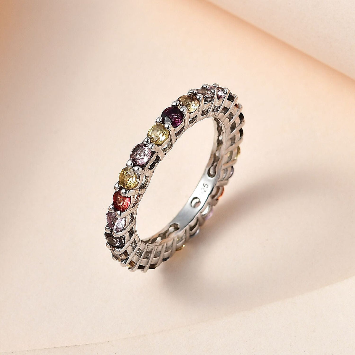 Multi Sapphire Wedding Band Ring in Platinum Overlay Sterling Silver 2.22 Ct. 7562891 1