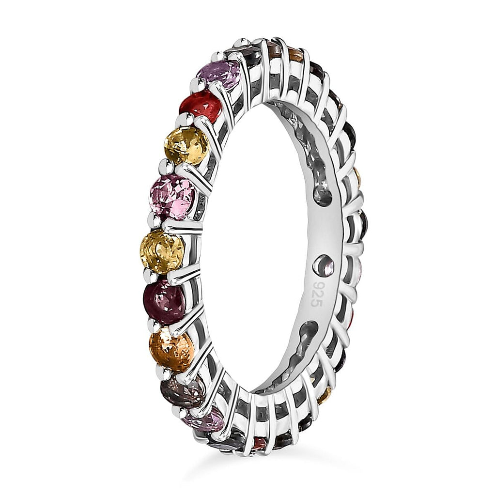 Multi Sapphire Band Ring in Platinum Overlay Sterling Silver 2.22 Ct.