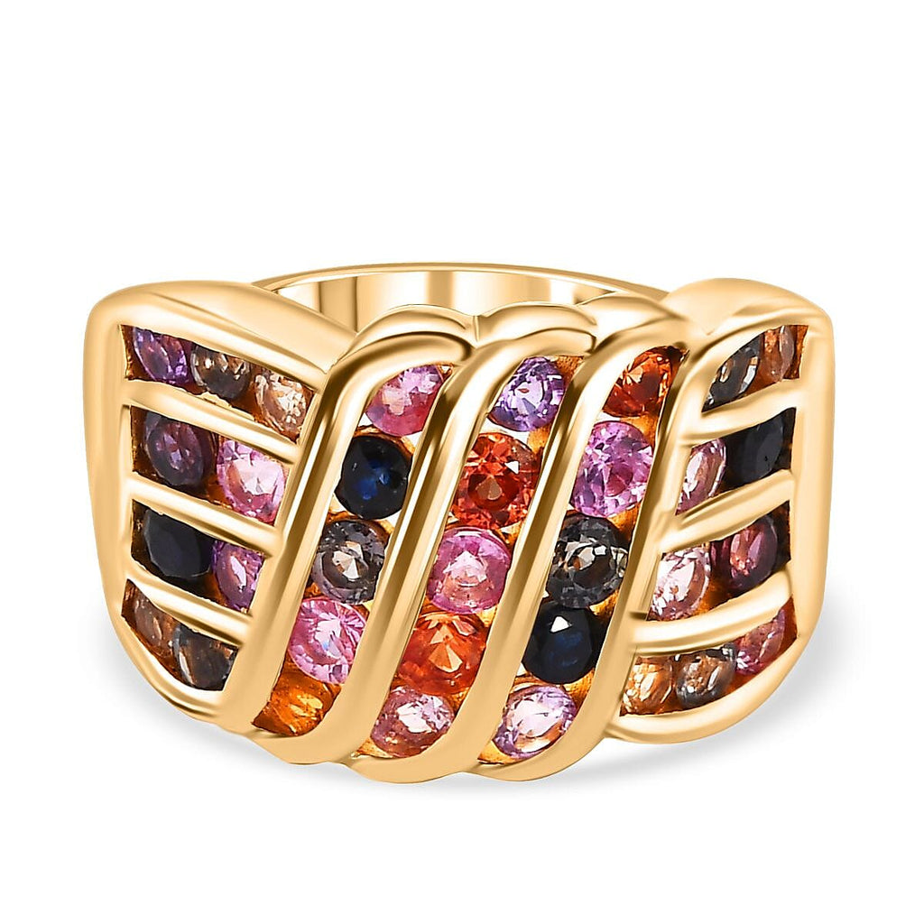 Multi Sapphire Ring in 18K Yellow Gold Vermeil Plated Sterling Silver 3.00 Ct, Silver Wt. 6.43 Gms
