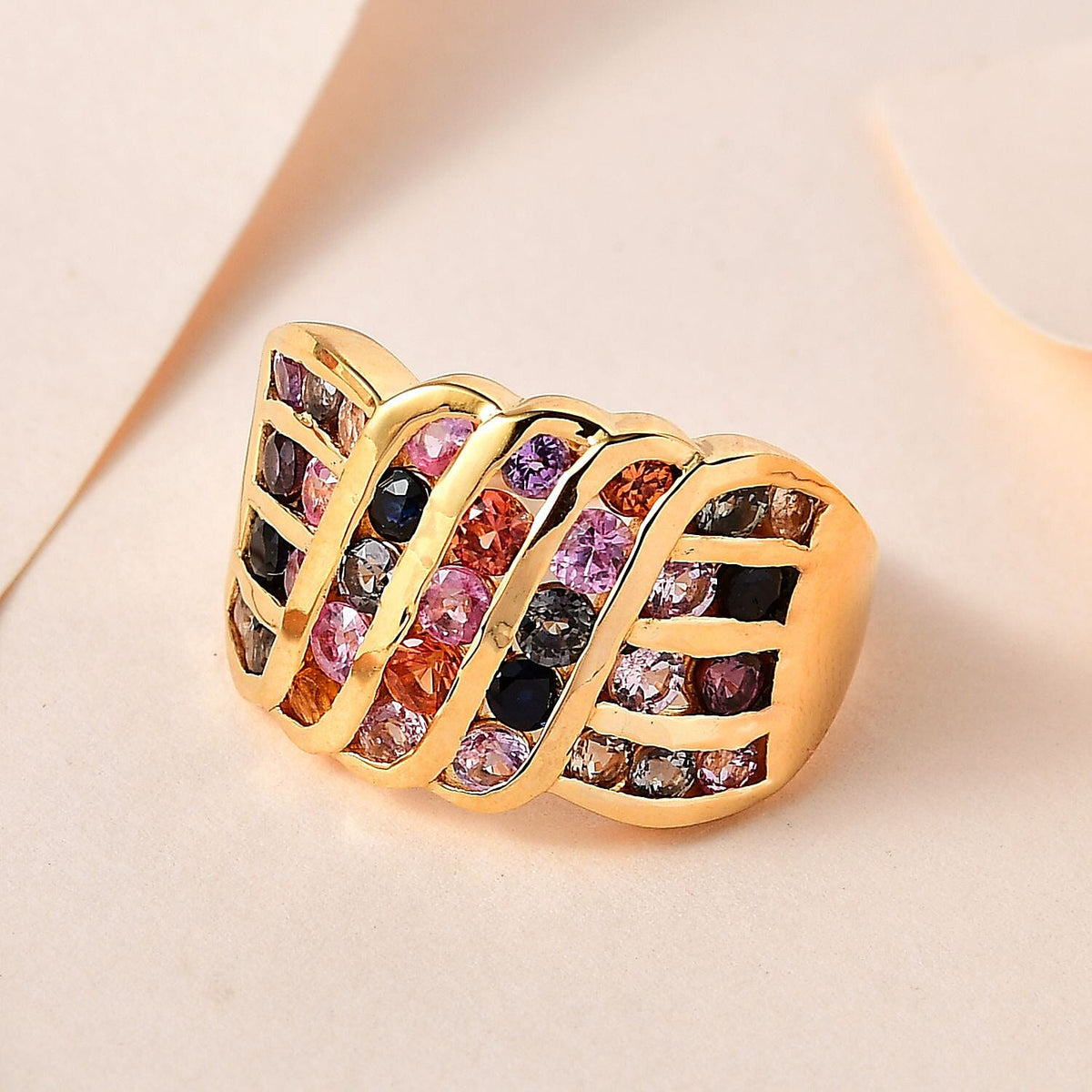 Multi Sapphire Ring in 18K Yellow Gold Vermeil Plated Sterling Silver 3.00 Ct, Silver Wt. 6.43 Gms 7570611 1