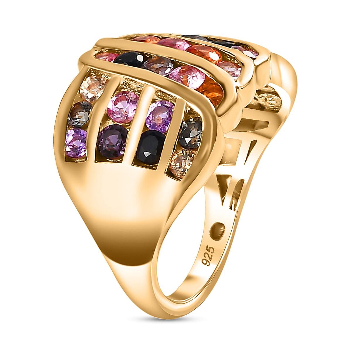 Multi Sapphire Ring in 18K Yellow Gold Vermeil Plated Sterling Silver 3.00 Ct, Silver Wt. 6.43 Gms 7570611 3
