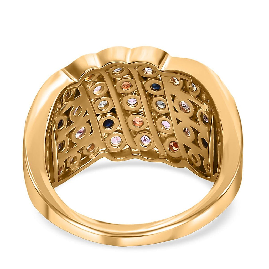 Multi Sapphire Ring in 18K Yellow Gold Vermeil Plated Sterling Silver 3.00 Ct, Silver Wt. 6.43 Gms
