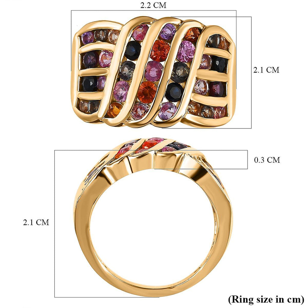 Multi Sapphire Ring in 18K Yellow Gold Vermeil Plated Sterling Silver 3.00 Ct, Silver Wt. 6.43 Gms