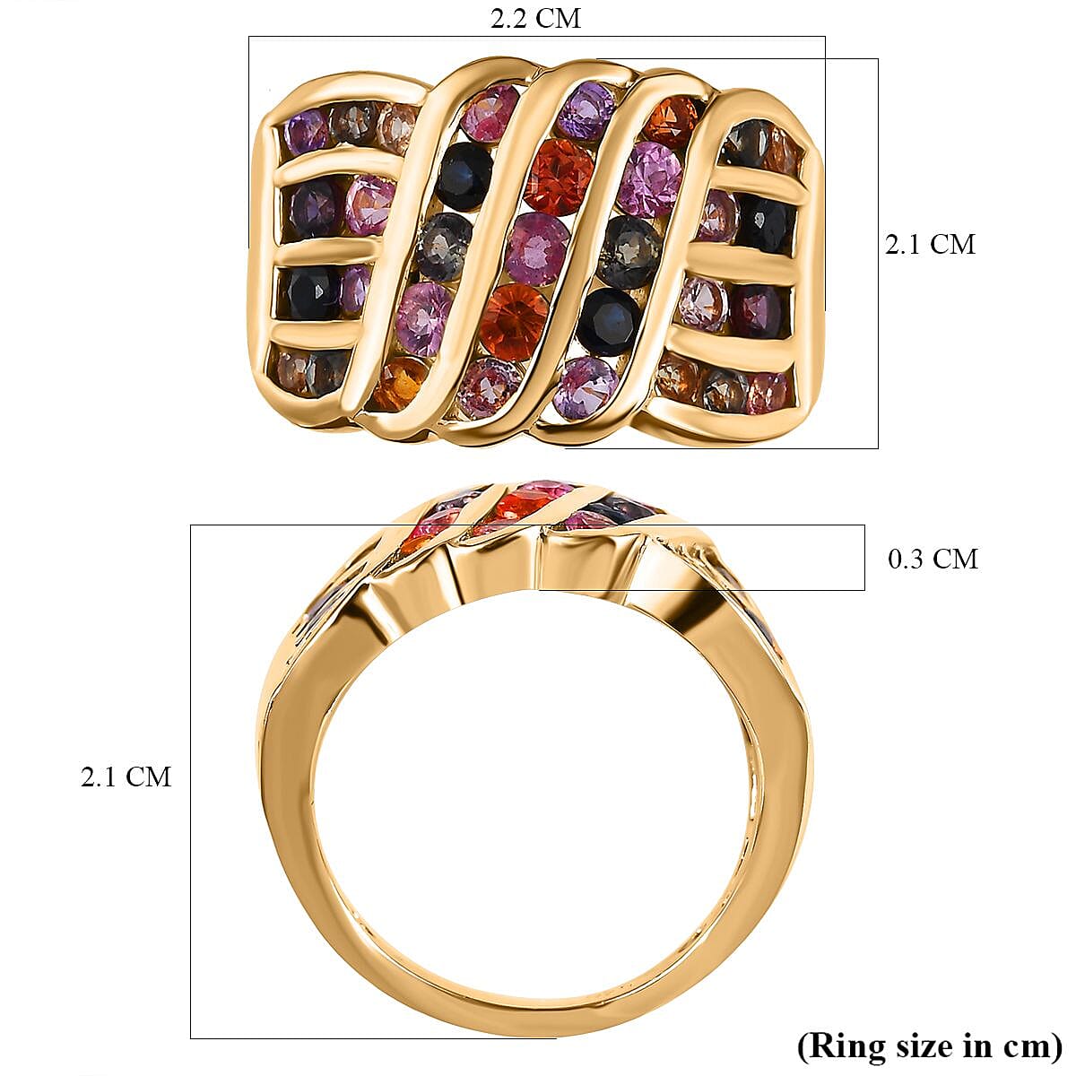 Multi Sapphire Ring in 18K Yellow Gold Vermeil Plated Sterling Silver 3.00 Ct, Silver Wt. 6.43 Gms 7570611 5