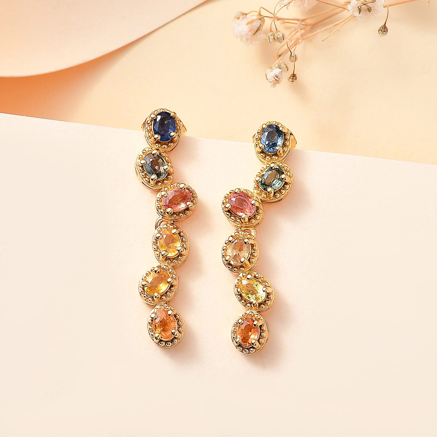Rainbow Sapphire Dangle Earrings in 18K Yellow Gold Vermeil Plated Sterling Silver 7814370 2