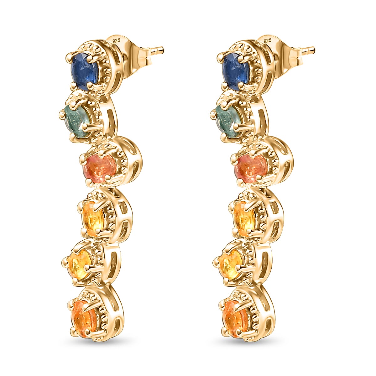 Rainbow Sapphire Dangle Earrings in 18K Yellow Gold Vermeil Plated Sterling Silver 7814370 4