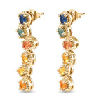 Rainbow Sapphire Dangle Earrings in 18K YG Vermeil Sterling Silver 2.65 Ct.