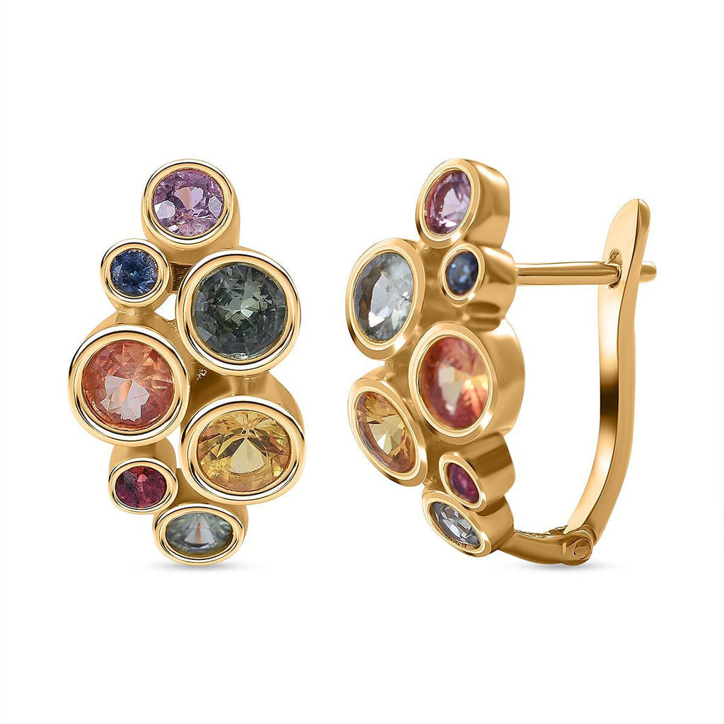 Multi Sapphire Bubble Earrings in Vermeil YG Plated Sterling Silver 2.48 Ct.