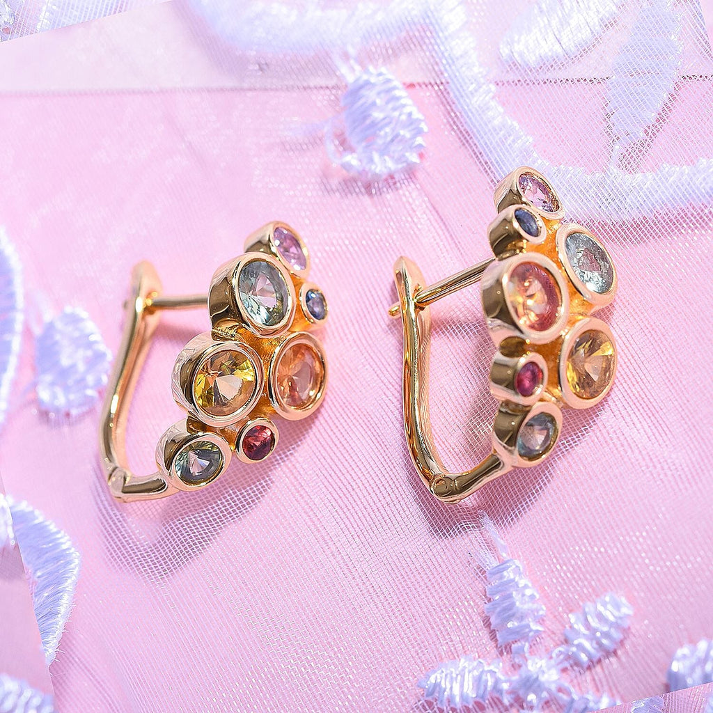 Multi Sapphire Bubble Earrings in Vermeil YG Plated Sterling Silver 2.48 Ct.
