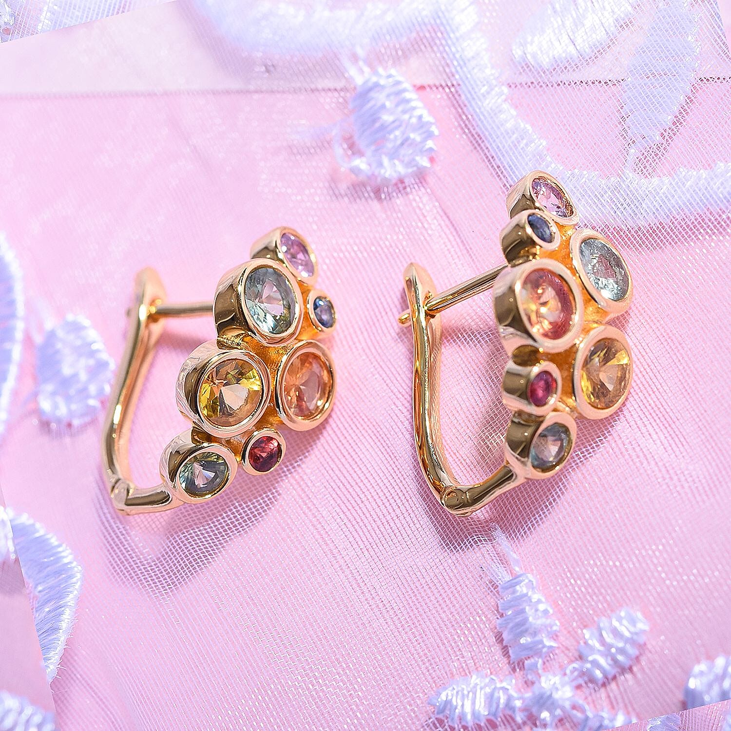 Multi Sapphire Bubble Earrings in Vermeil YG Plated Sterling Silver 2.48 Ct. 7752692 2