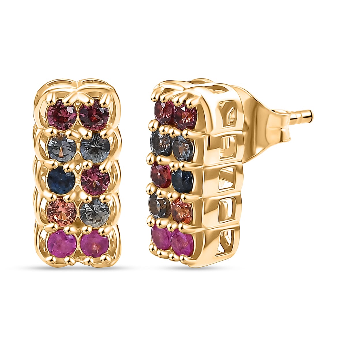 Multi Sapphire Earring with Push Back in 18K Vermeil Yellow Gold Plated Sterling Silver 8160817 0