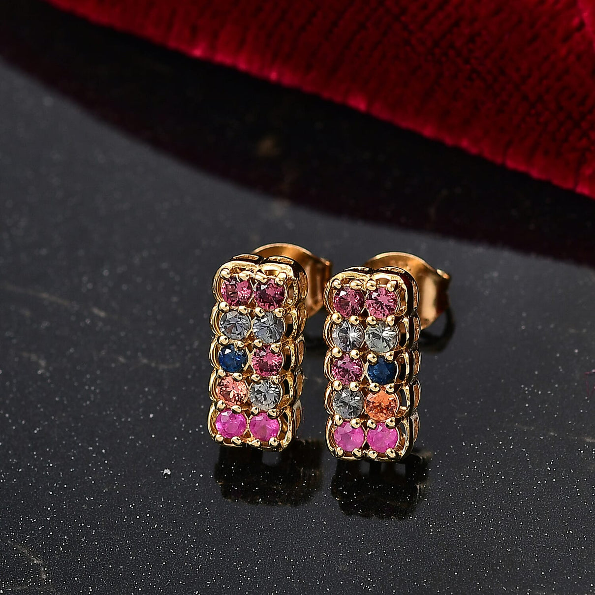 Multi Sapphire Earring with Push Back in 18K Vermeil Yellow Gold Plated Sterling Silver 8160817 2