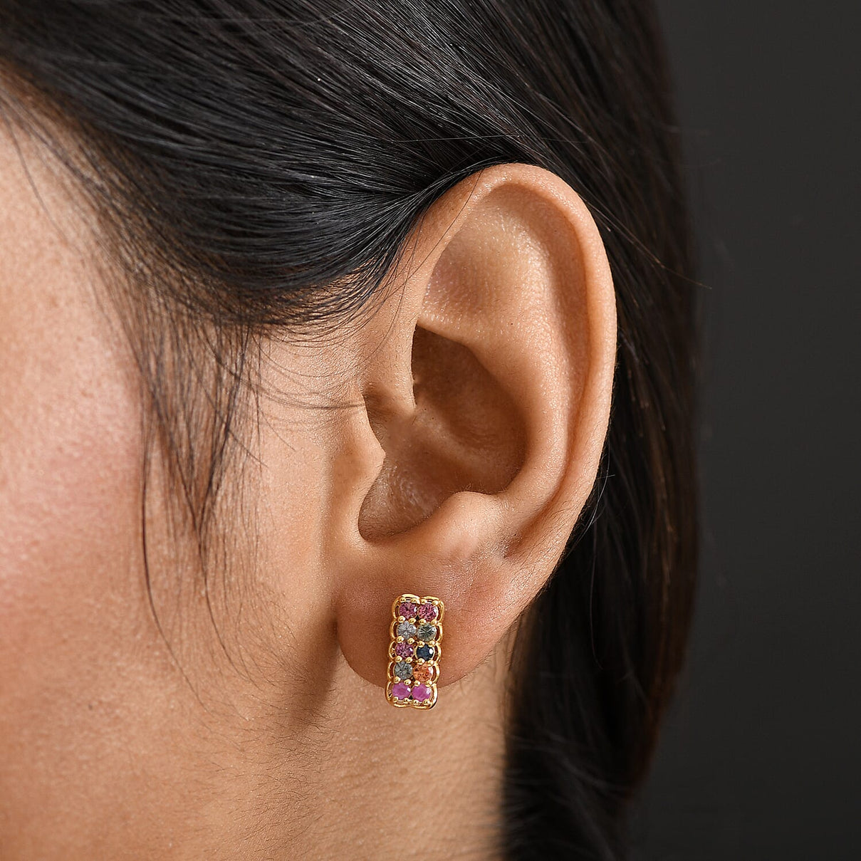 Multi Sapphire Earring with Push Back in 18K Vermeil Yellow Gold Plated Sterling Silver 8160817 3