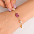 Multi Sapphire & Fresh Water Pearl Bracelet (Size 7.5 - 2 Ext) in 18K Vermeil Yellow Gold Plated Sterling Silver 32.00 Ct.