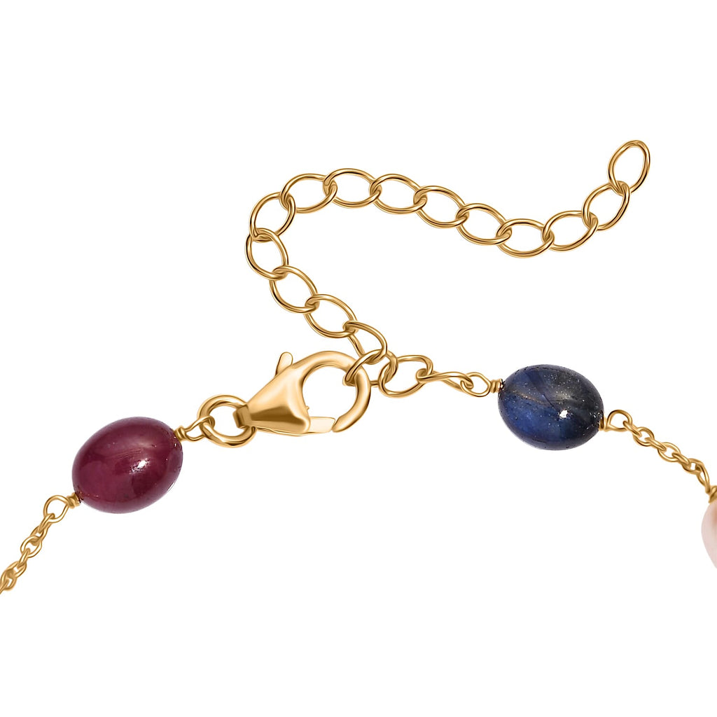 Multi Sapphire & Fresh Water Pearl Bracelet (Size 7.5 - 2 Ext) in 18K Vermeil Yellow Gold Plated Sterling Silver 32.00 Ct.