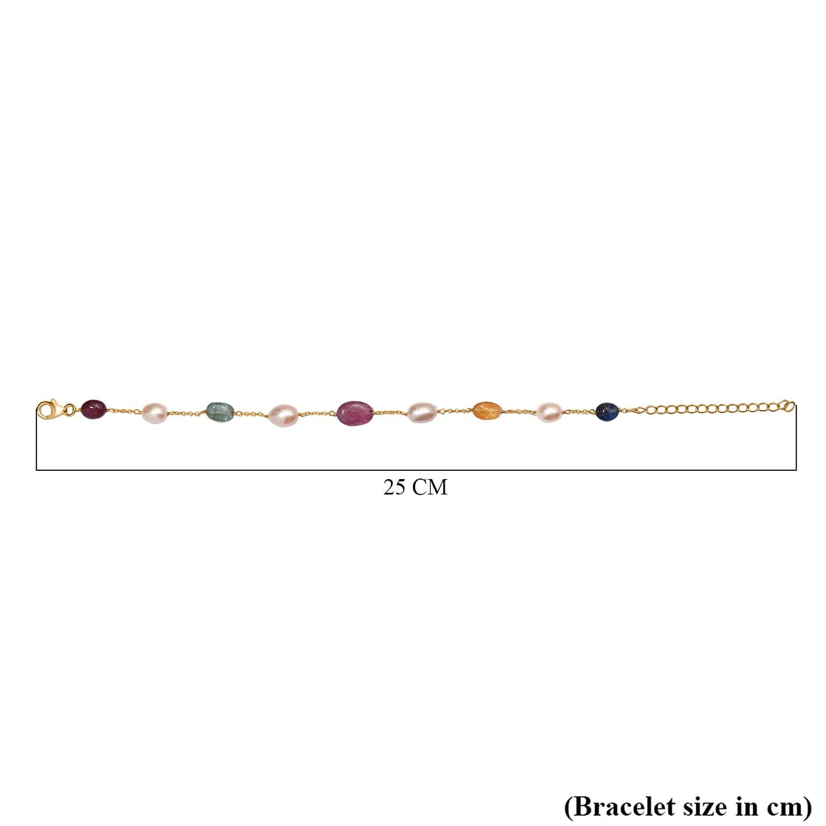 Multi Sapphire &amp; Fresh Water Pearl Bracelet (Size 7.5 - 2 Ext) in 18K Vermeil Yellow Gold Plated Sterling Silver 32.00 Ct. 8250721 5