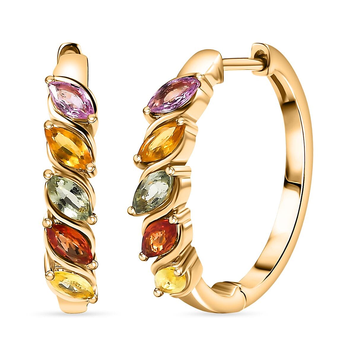 Rainbow Sapphire Hoop Earrings in 18K Yellow Gold Vermeil Plated Sterling Silver 1.76 Ct 7801547 0