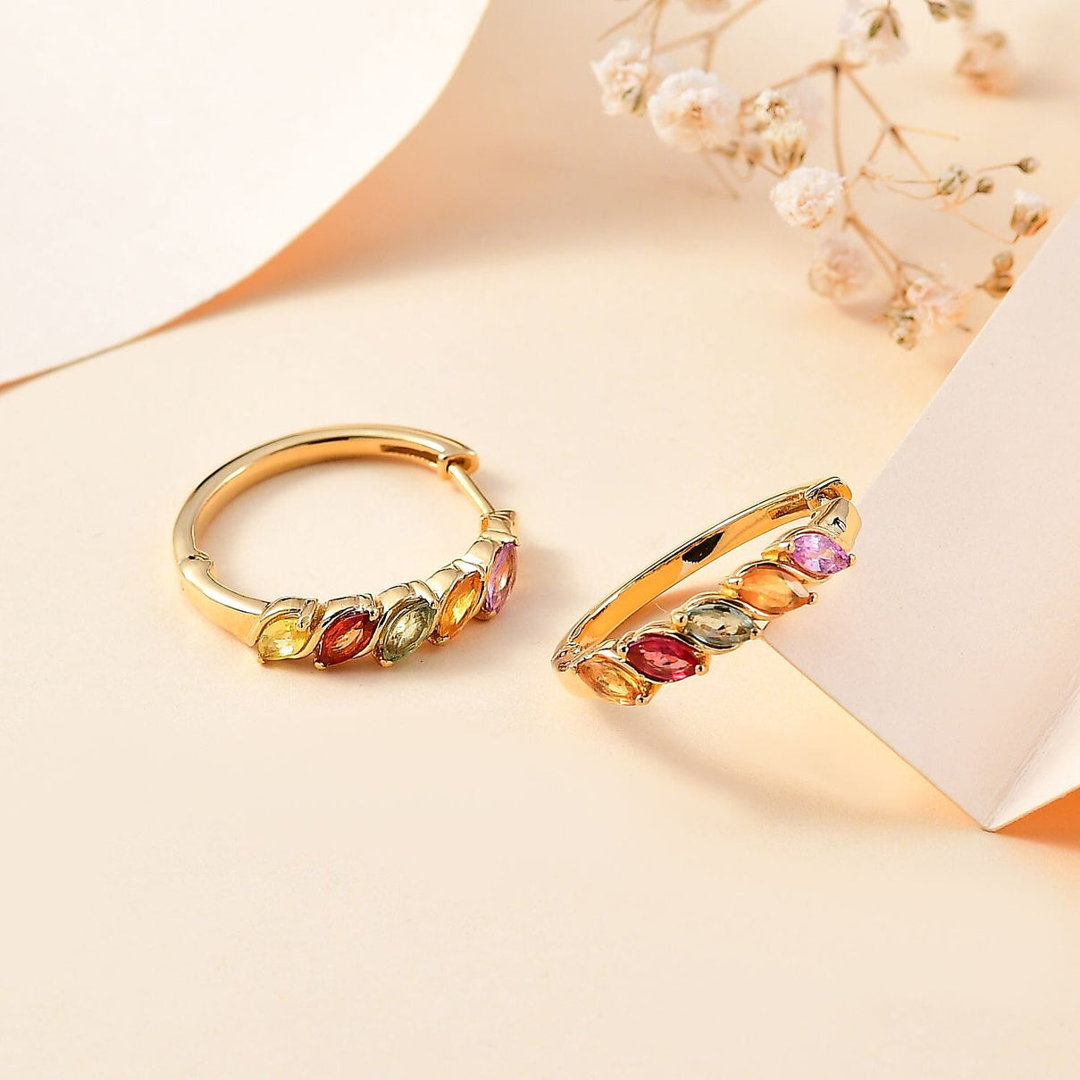 Rainbow Sapphire Hoop Earrings in 18K Yellow Gold Vermeil Plated Sterling Silver 1.76 Ct 7801547 2