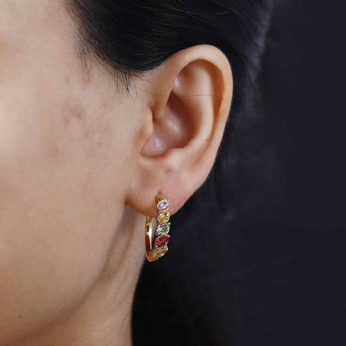 Rainbow Sapphire Hoop Earrings in 18K Yellow Gold Vermeil Plated Sterling Silver 1.76 Ct 7801547 3