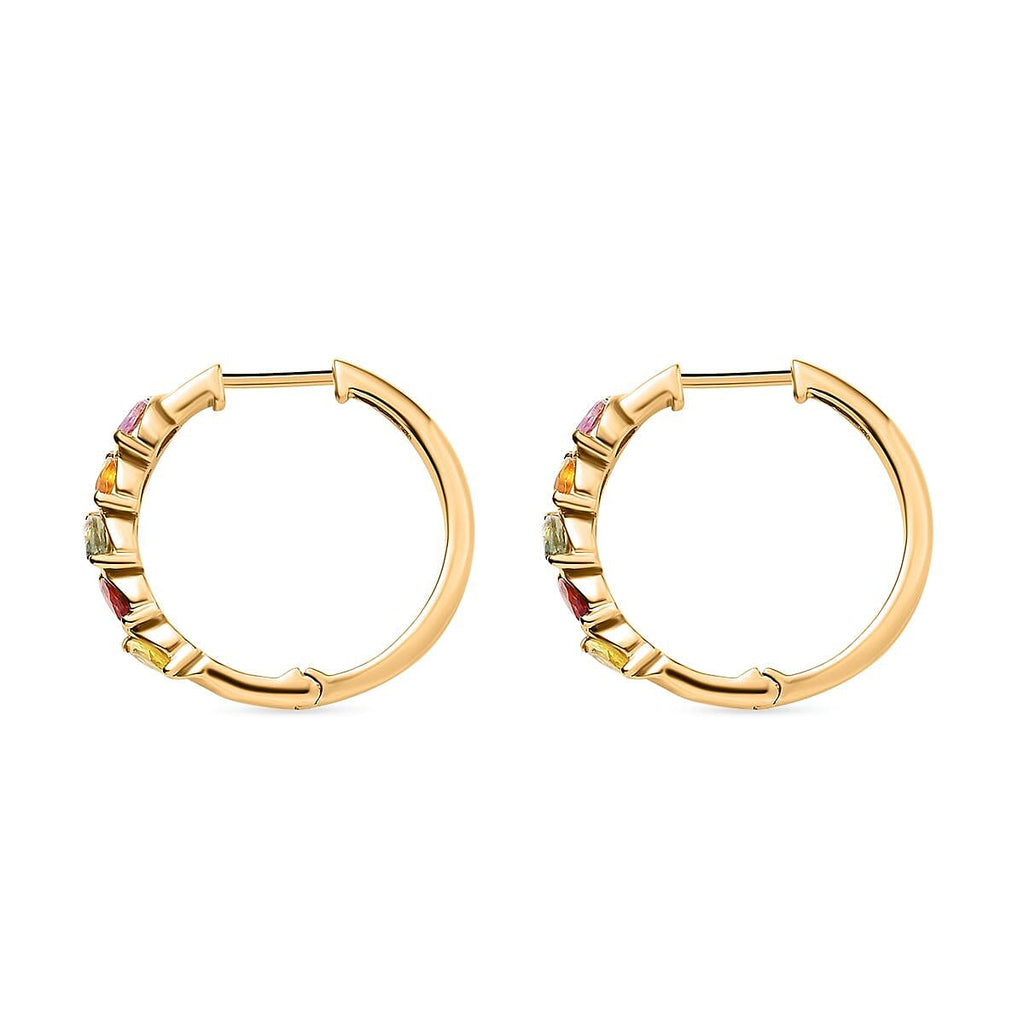 Rainbow Sapphire Huggies Earrings in 18K YG Vermeil Plated Sterling Silver 1.76 Ct