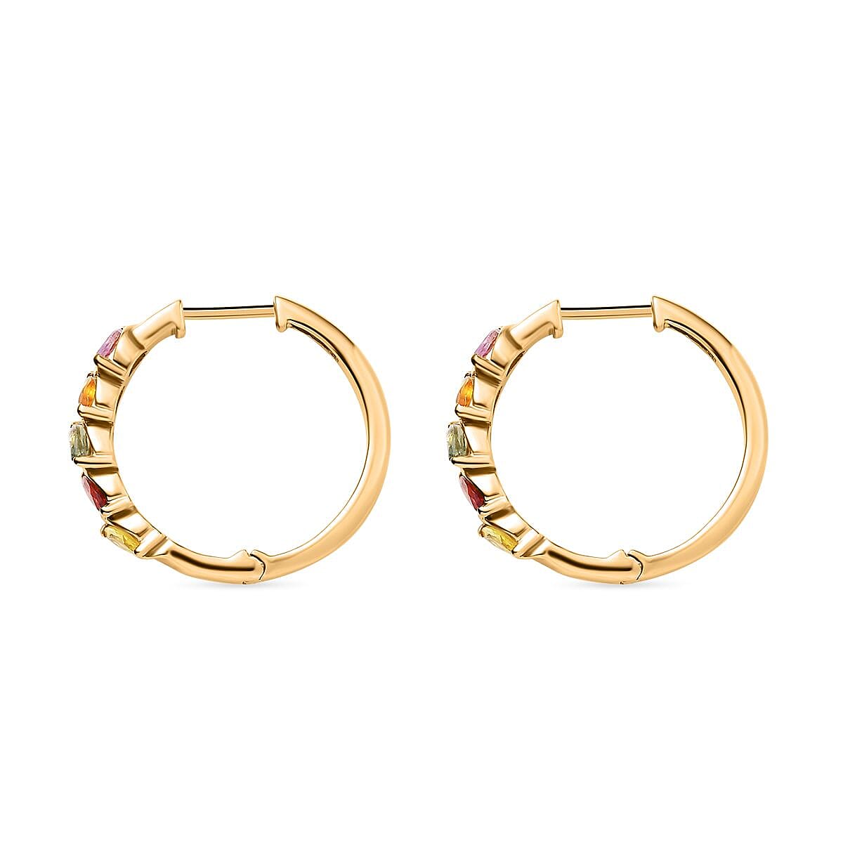 Rainbow Sapphire Hoop Earrings in 18K Yellow Gold Vermeil Plated Sterling Silver 1.76 Ct 7801547 4