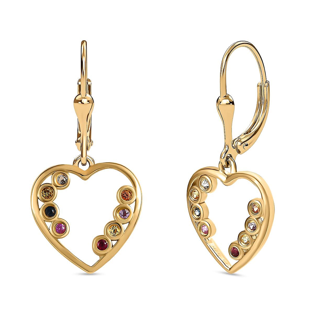 Multi Sapphire Lever Back Heart Earrings in 18K Vermeil Yellow Gold Plated Sterling Silver 7364844 0