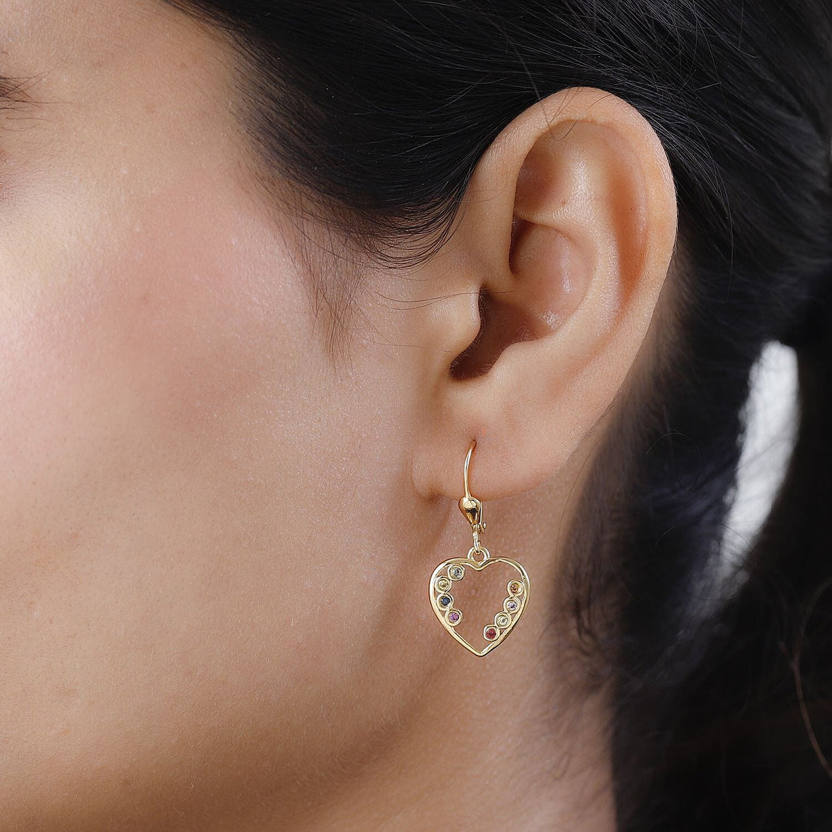 Multi Sapphire Lever Back Heart Earrings in 18K Vermeil Yellow Gold Plated Sterling Silver 7364844 2