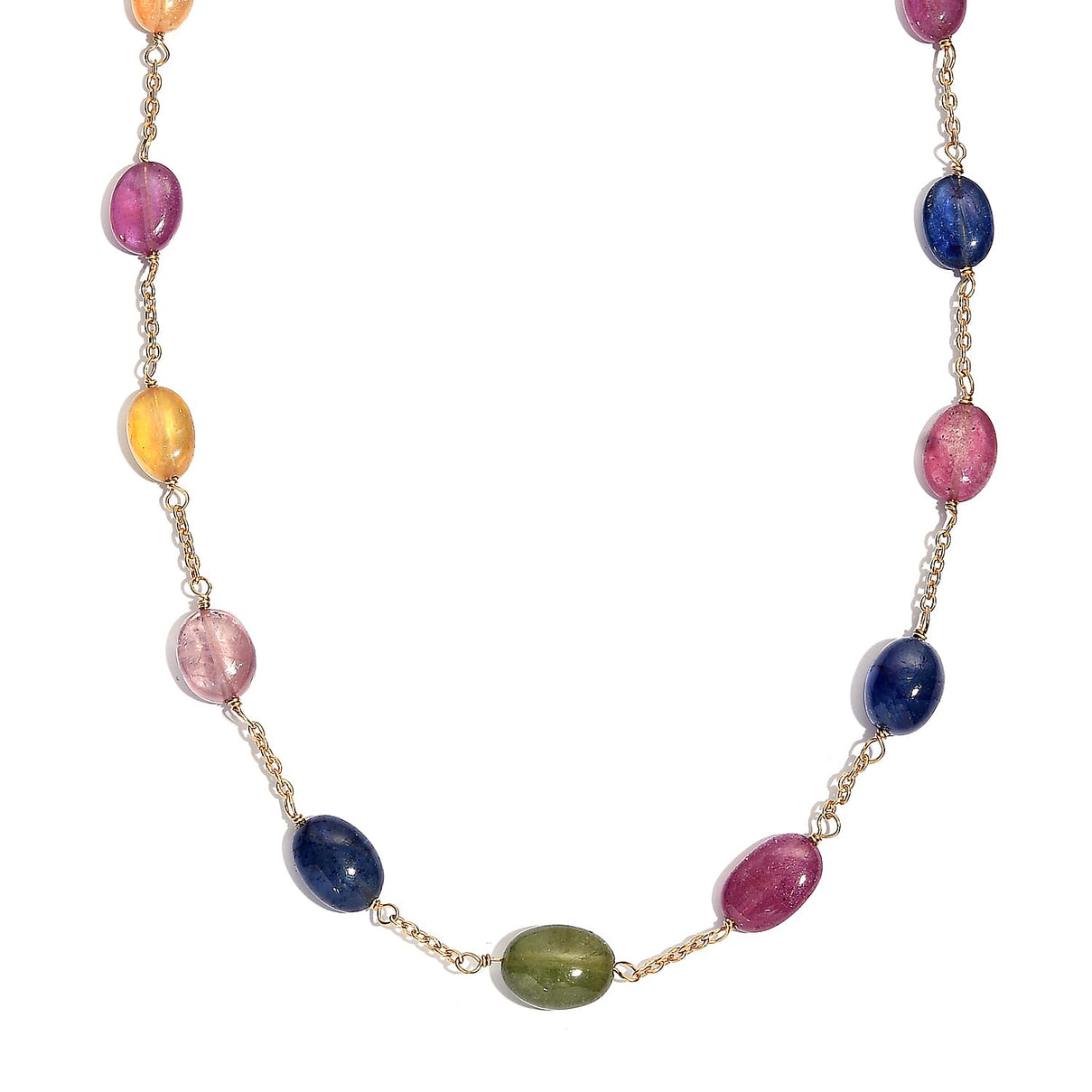 Rainbow Sapphire Necklace (Size - 20) with Lobster Clasp in 18K Vermeil Yellow Gold Over Sterling Silver 40.00 Ct. 8230602 0
