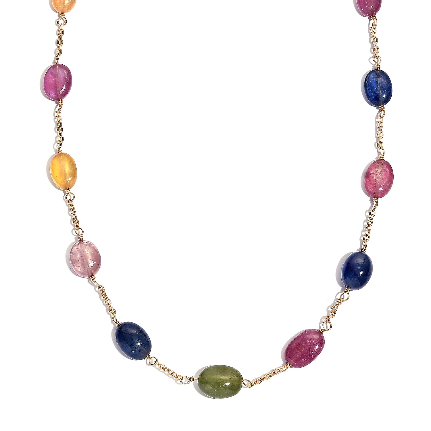 Rainbow Sapphire Necklace (Size - 20) with Lobster Clasp in 18K Vermeil Yellow Gold Over Sterling Silver 40.00 Ct. 8230602 0