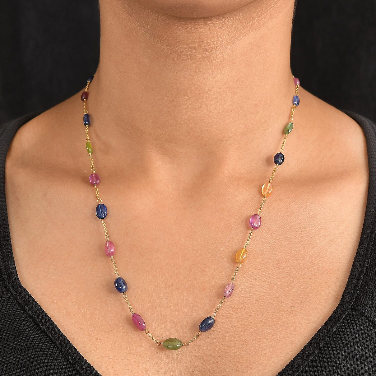 Rainbow Sapphire Necklace (Size - 20) with Lobster Clasp in 18K Vermeil Yellow Gold Over Sterling Silver 40.00 Ct. 8230602 1