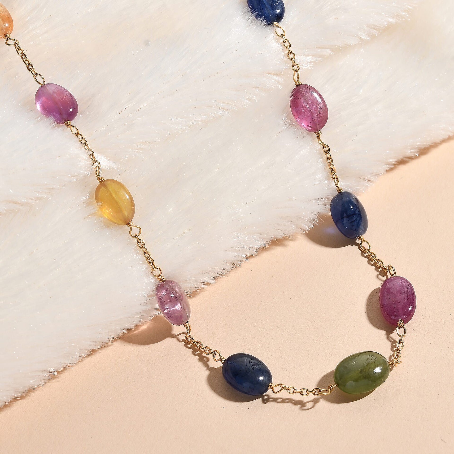Rainbow Sapphire Necklace (Size - 20) with Lobster Clasp in 18K Vermeil Yellow Gold Over Sterling Silver 40.00 Ct. 8230602 2