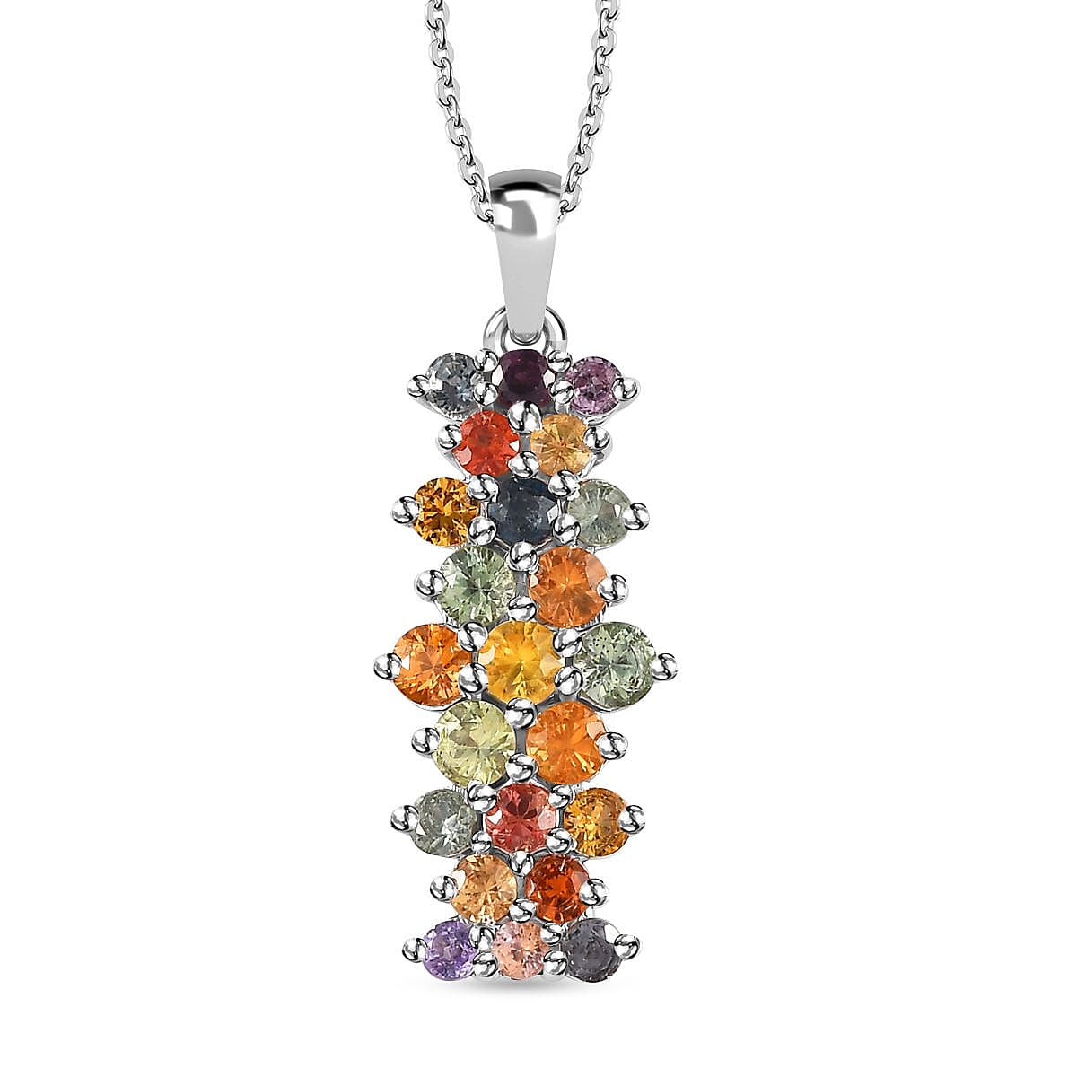 Rainbow Sapphire Pendant with Chain (Size 20) in Platinum Overlay Sterling Silver 3.00 Ct. 4253303 0