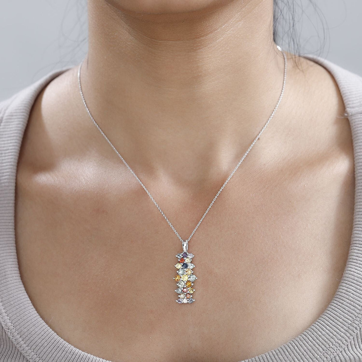 Rainbow Sapphire Pendant with Chain (Size 20) in Platinum Overlay Sterling Silver 3.00 Ct. 4253303 2