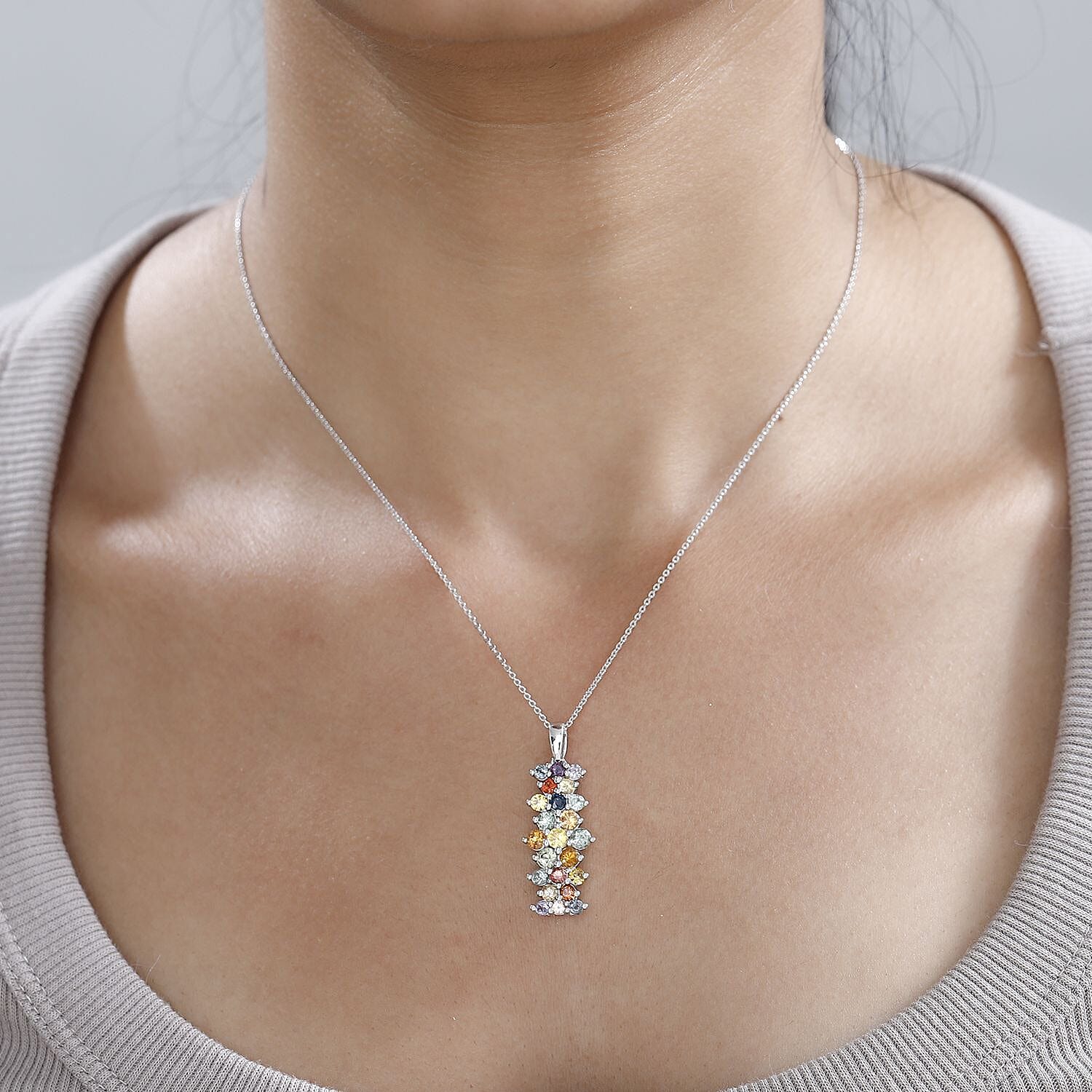 Rainbow Sapphire Pendant with Chain (Size 20) in Platinum Overlay Sterling Silver 3.00 Ct. 4253303 2