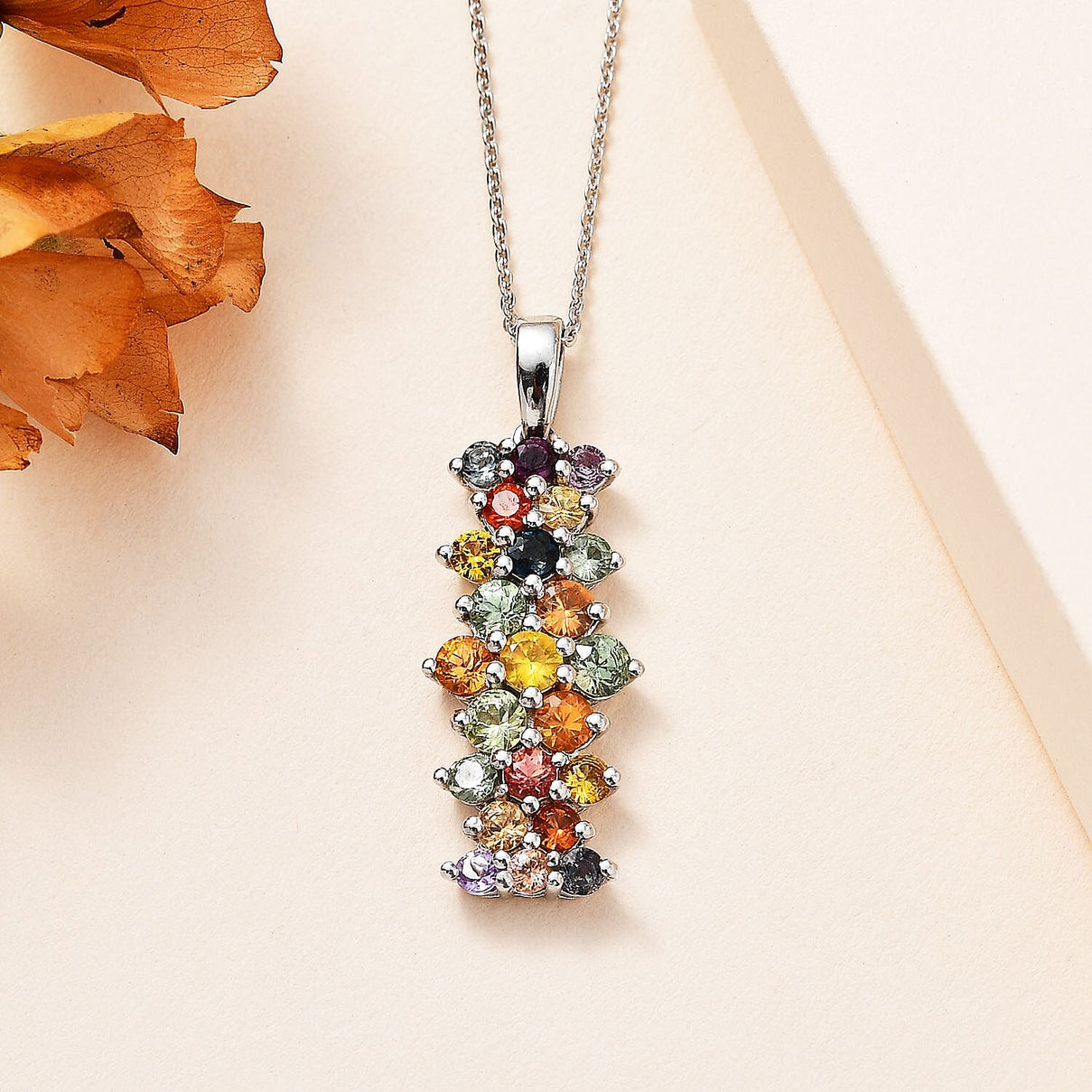 Rainbow Sapphire Pendant with Chain (Size 20) in Platinum Overlay Sterling Silver 3.00 Ct. 4253303 3