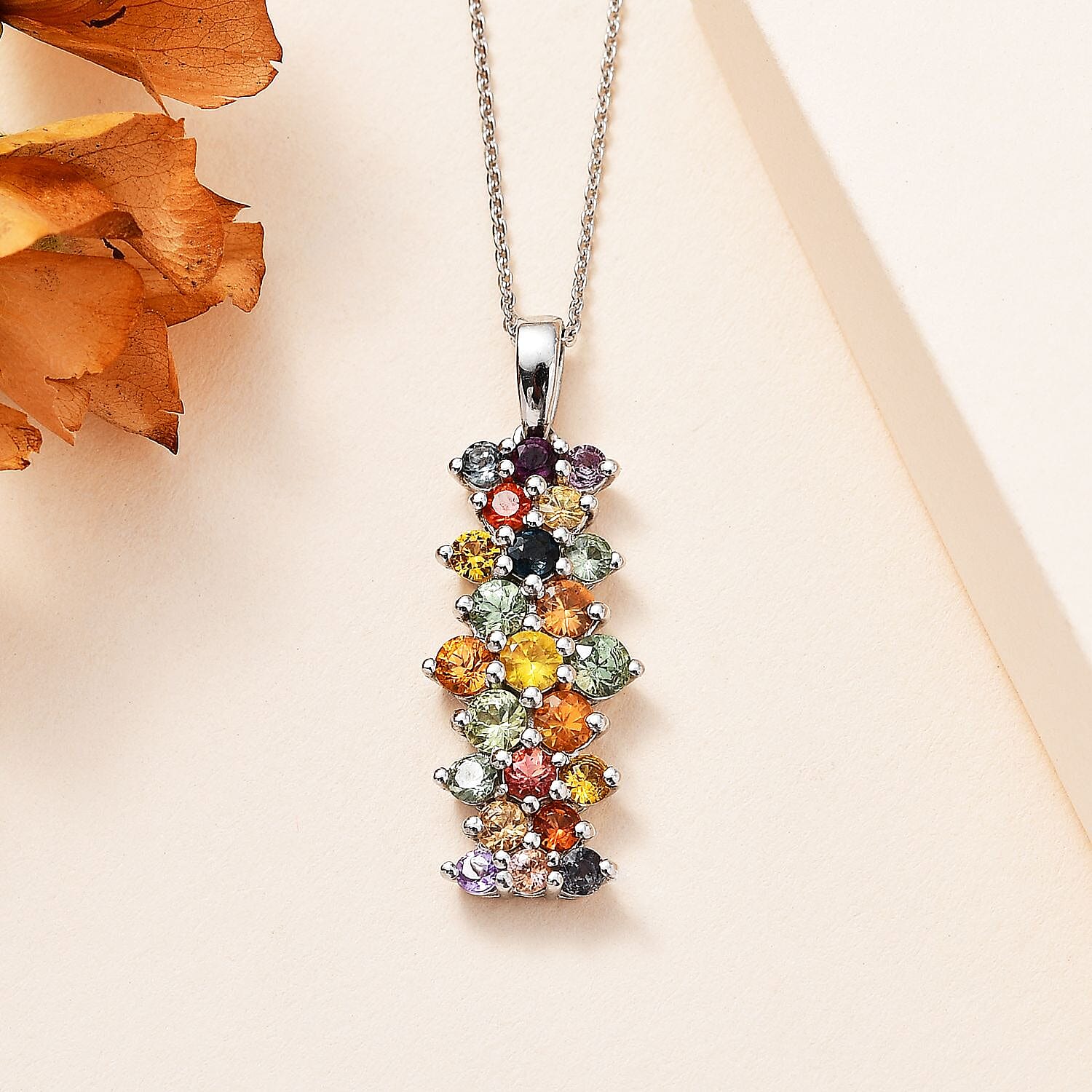 Rainbow Sapphire Pendant with Chain (Size 20) in Platinum Overlay Sterling Silver 3.00 Ct. 4253303 3