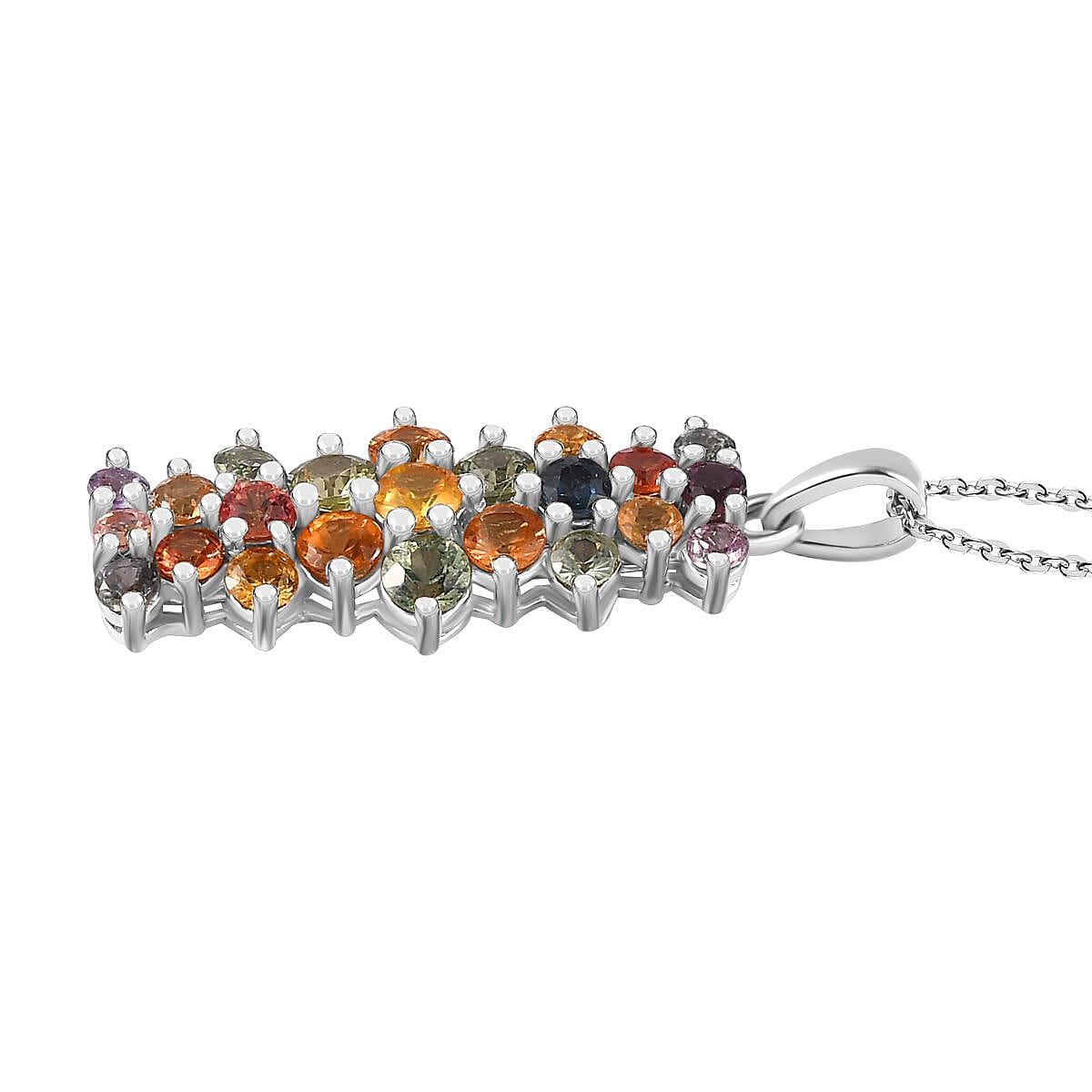 Rainbow Sapphire Pendant with Chain (Size 20) in Platinum Overlay Sterling Silver 3.00 Ct. 4253303 4