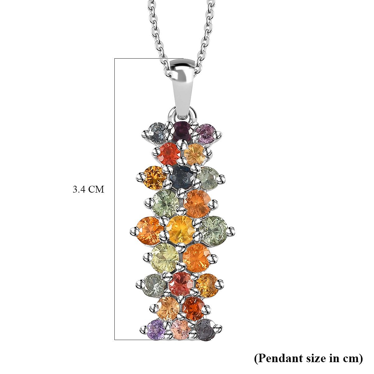 Rainbow Sapphire Pendant with Chain (Size 20) in Platinum Overlay Sterling Silver 3.00 Ct. 4253303 7