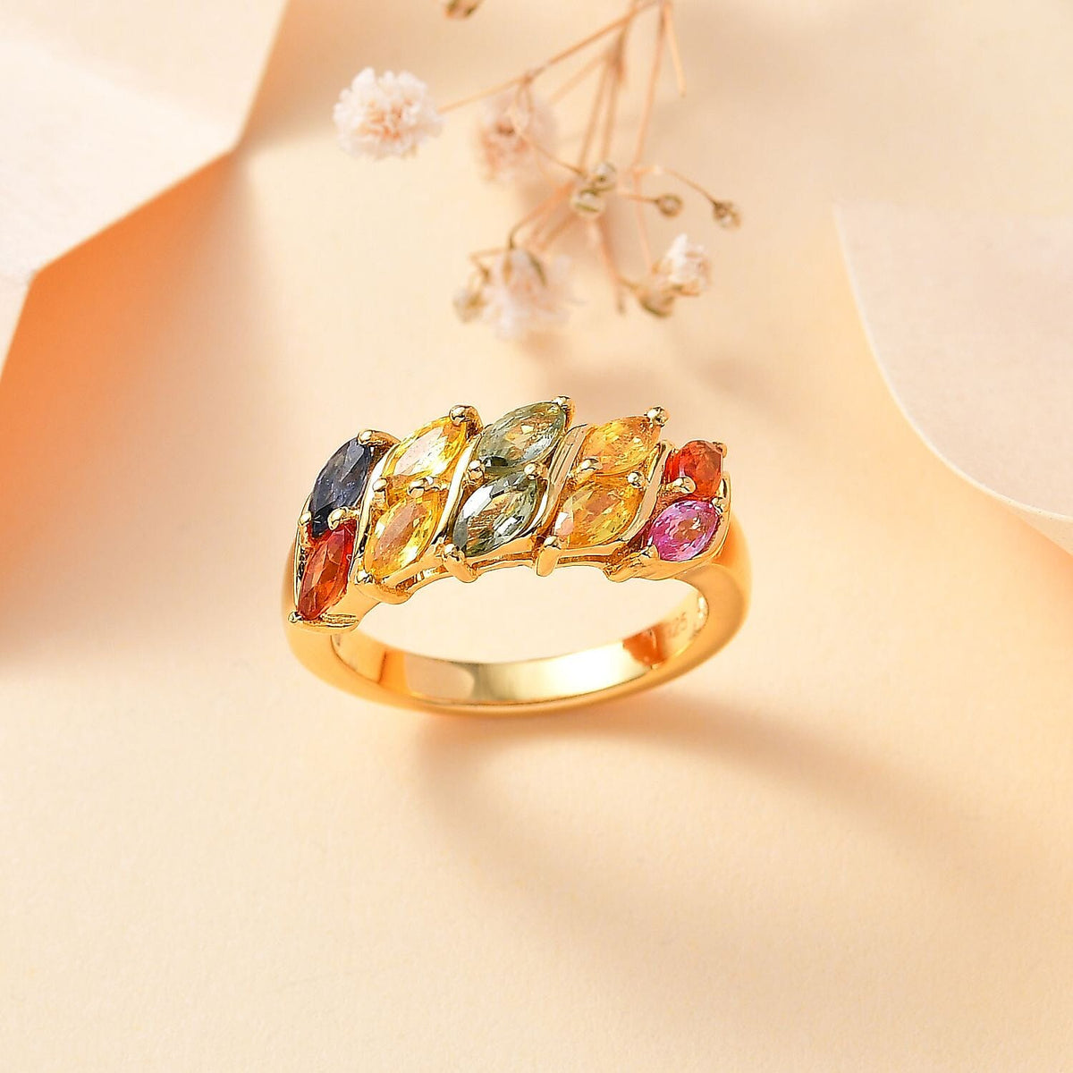 Multi Sapphire Ring in 18K Yellow Gold Vermeil Plated Sterling Silver 2.01 Ct. 7797935 4