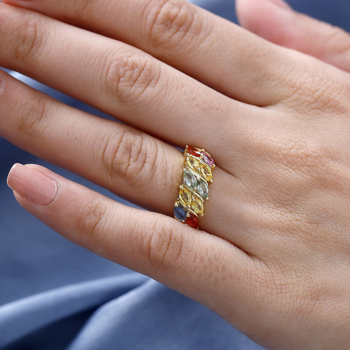 Multi Sapphire Ring in 18K Yellow Gold Vermeil Plated Sterling Silver 2.01 Ct. 7797935 6