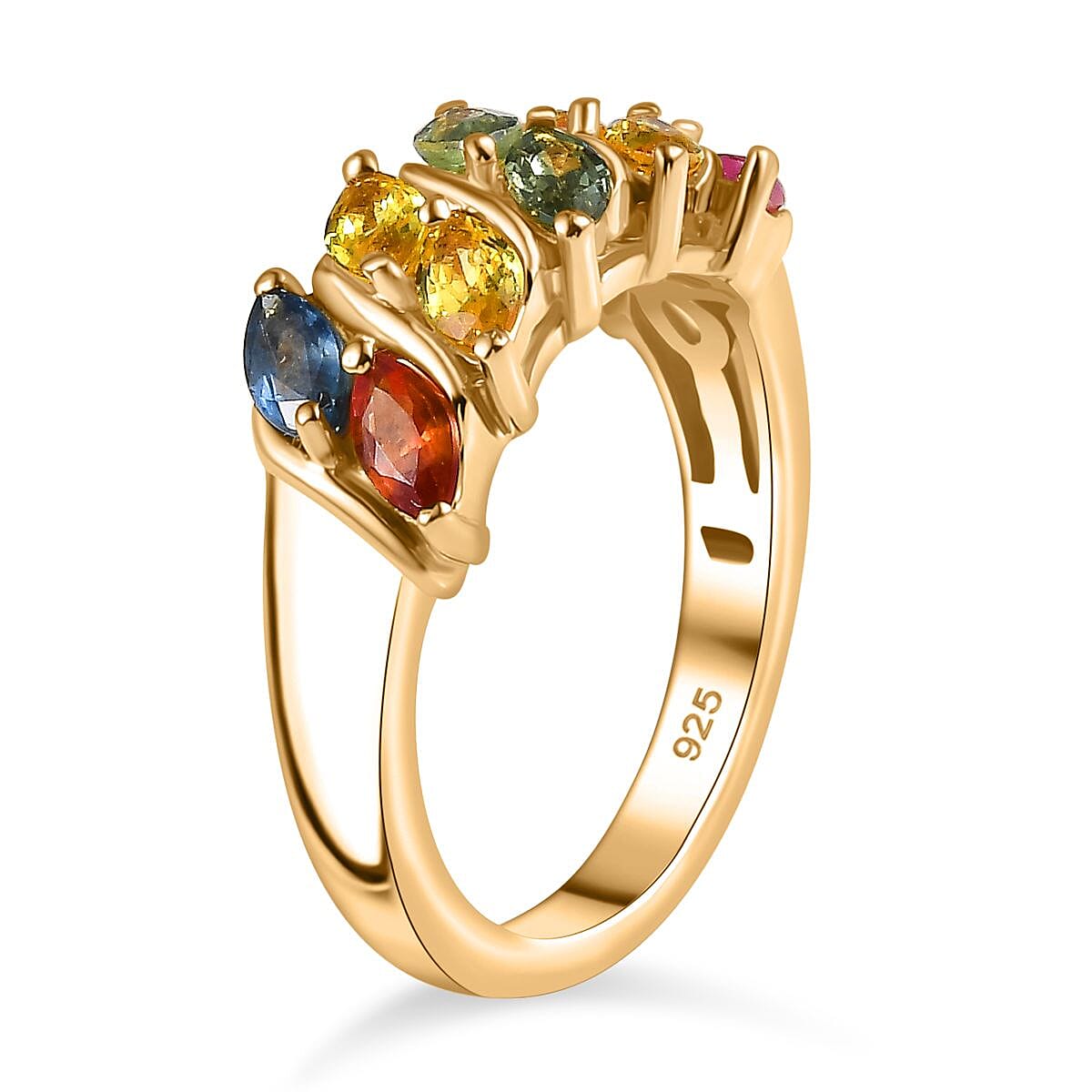 Multi Sapphire Ring in 18K Yellow Gold Vermeil Plated Sterling Silver 2.01 Ct. 7797935 8